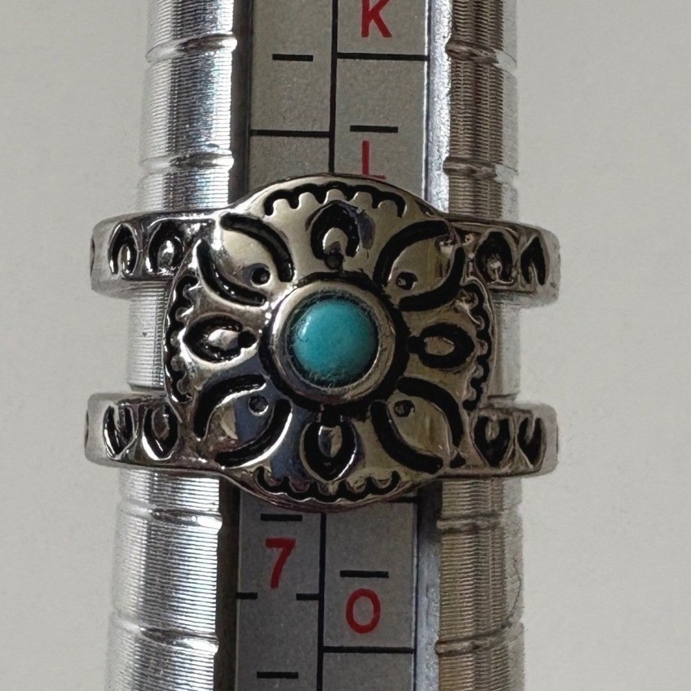 Sezane Boho Silver Tone Turquoise Wide Band Statement Ring Size 6.5
